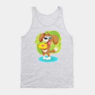 Lovely Puppy Holding Daisy Tank Top